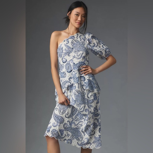 Farm Rio One-Shoulder Eyelet Midi Dress 🩵 - Picture 1 of 11